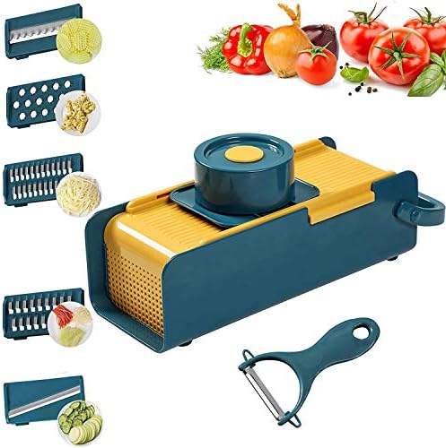 Vegetable Chopper, 2021 Upgrade Cutter Slicer 5 in 1 Onion Slicer Manual Grater Food Slicer Container Vegetable Spiralizer Fruit-Cheese-Potato Chopper-Dicer Multi Blades Kitchen