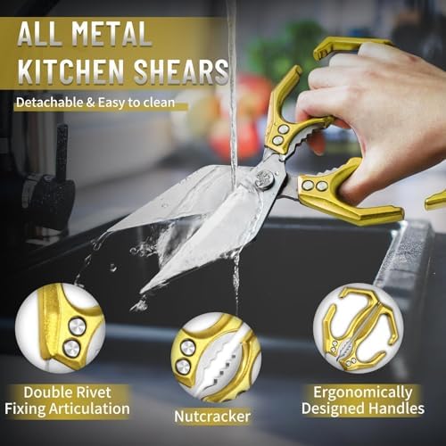 Dream Reach Heavy Duty Poultry Shears for Food with Golden Ergonomic Handle