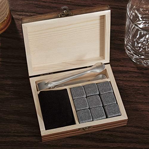 Personalized Liquor Glass Set with Whiskey Stones for Bourbon and Scotch by HomeWetBar - Whiskey Bar Glassware and Accessories