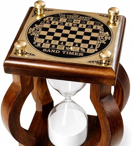 Wooden Hourglass Sand Timer, White Sand, Brass Accents
