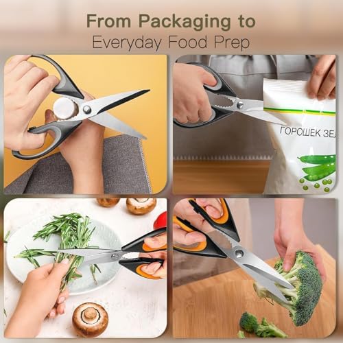Kitchen Scissors All Purpose Heavy Duty, Kitchen Utensils Set, Stainless Steel Cooking Utensils Gadgets Meat Poultry Food Shears Dishwasher Safe Utility Tools Home (Orange, black and gray)