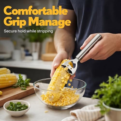 Stainless Steel Corn Peeler, Corn Cob Stripper Tool (2, Silver)