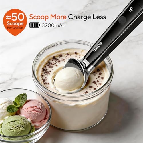 Quetlo Rechargeable Heated Ice Cream Scoop with LED Display 3 Modes Gifts