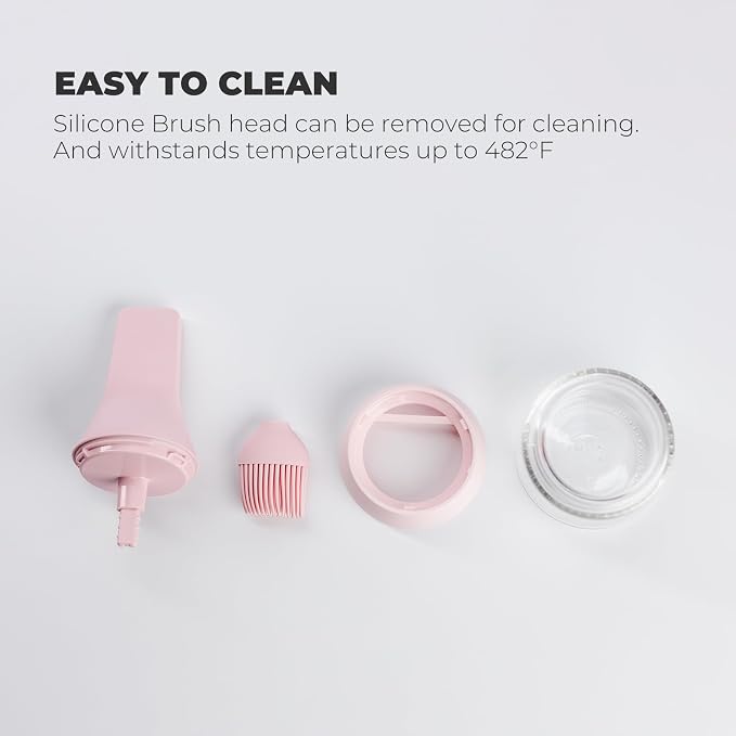 Zuutii Oil Dispenser with Silicone Brush for Cooking,Glass Oil Bottle with Heat Resistant Basting Brushes for Baking, Food Brush for Grilling, Butter, BBQ Sauce，Dishwasher Safe,4.4oz,Pink