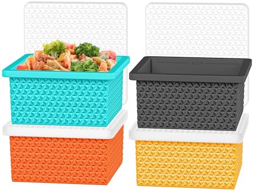 Silicone Freezer Molds for Soup Cube - 2-Cup Freezer Storage Container Tray with Lid,4 Pack Stackable Ice Cube Trays for Portion Control,Food Storage & Meal Prep (Lake Blue+Dark Gray+Orange+Yellow)