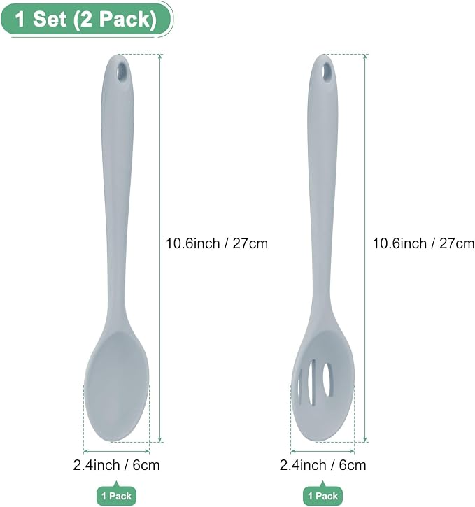 M METERXITY 2-Pack Silicone Spoons for Cooking, 10.6" Mixing Nonstick Slotted and Solid Serving Spoons Heat Resistant Utensils Spoons for Kitchen/Cooking/Baking/Stirring Mixing Tools [Grey]