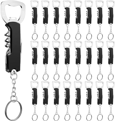 Ziliny 24 Pcs Wine Bottle Opener Keychains Bulk Corkscrew, Black