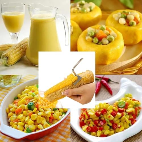 2026 Upgrade Stainless Steel Corn Cob Stripper Tool, Long Handle Corn Kernel Remover, Easy Corn Off The Cob Cutter Peeler for Kitchen, Restaurant, Outdoor Cooking (2pcs)