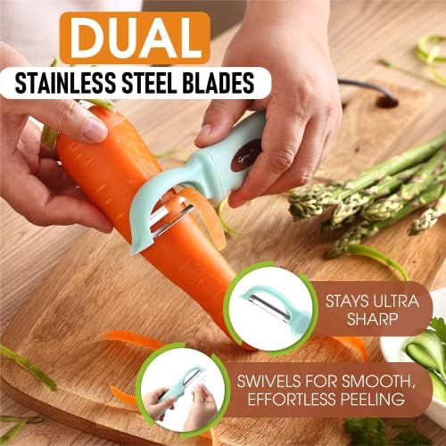 Spring Chef Professional Ice Cream Scoop & Stainless Steel Swivel Vegetable Peeler with Comfortable Handle - 2 Product Bundle - Mint