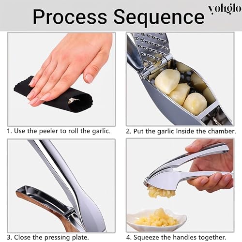 Garlic press includes cleaning brush and silicone peeler that is used for mincer/grater/smasher/crusher. Essential Kitchen Utensil for Effortless prep for home and kitchen must haves.