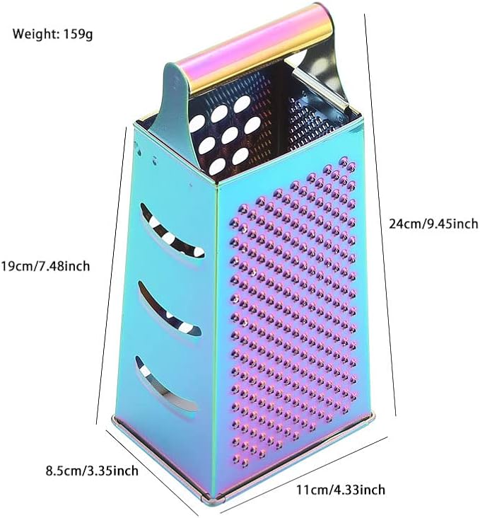 Rainbow 4-in-1 Stainless Steel Box Grater, 4 Sided Cheese Grater, Dishwasher Safe