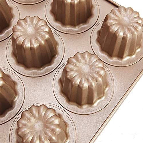 The Love 12-Cavity Nonstick Canele Mold Baking Cake Pan for Bread Muffin Cake Baking Pan, Gold