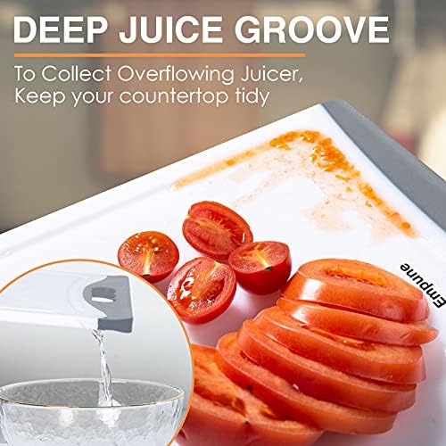 Extra Large Cutting Boards, Plastic Cutting Boards for Kitchen (Set of 4) Cutting Board Set Dishwasher Safe Chopping Board with Juice Grooves Easy-Grip Handles, Grey, Empune