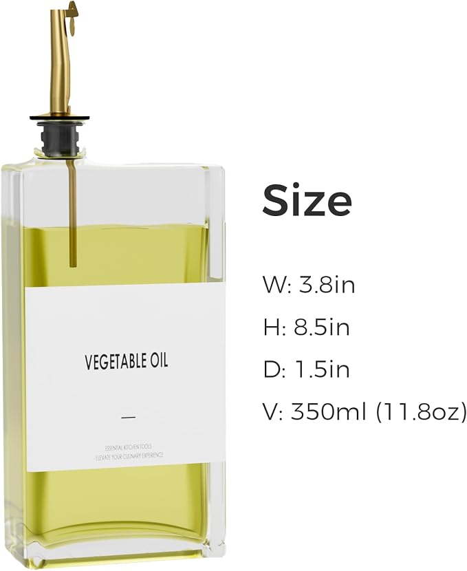 WISIMMALL Olive Oil Dispenser For Kitchen, Glass Oil Bottle 350ML Oil And Vinegar Dispenser Set Of 4 with 4 Stainless Steel Pourers & 44 Labels, Soy Sauce Dispenser, Coffee Syrup Bottles