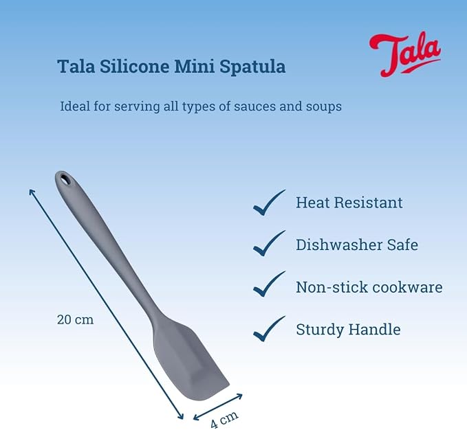 Tala Grey Silicone Mini Spatula Heat Resistant to 240 Degrees and Ideal for Serving All Sauce and Soup Tasks Ideal for Use with Non-Stick Cookware Washable