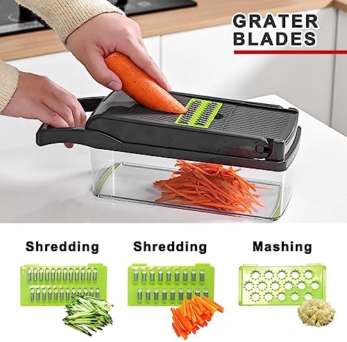 Multifunctional Veggie Chopper - 14 in 1 Food Chopper With 8 Blades, Slicer, Dicer, Cutter for Vegetables, Onions, and More - Hand Guard Included