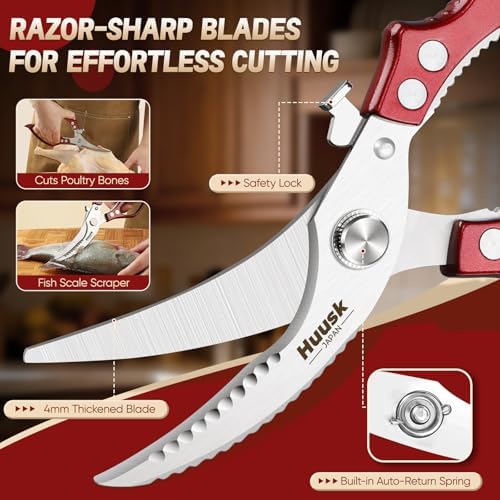 Huusk Kitchen Shears Heavy Duty - Japanese Kitchen Scissors All Purpose