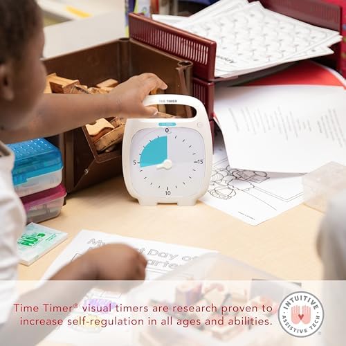 TIME TIMER Plus 20 Minute Desk Visual Timer - Countdown Timer with Portable Handle for Classroom, Office, Homeschooling, Study Tool with Silent Operation (White)
