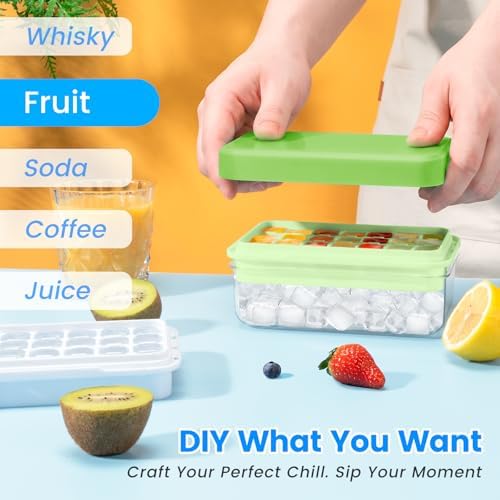 PHINOX Ice Cube Tray with Lid and Bin, Easy Release 56 Cubes for Freezer