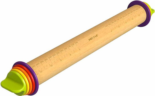 Rolling Pin with Thickness Rings for Baking,Fondant, Pizza, Pie Crust, Cookie, Pastry, Roller Rod for Dough Thickness, 13.6" Adjustable Wooden Rolling Pin with 4 Thickness Rings