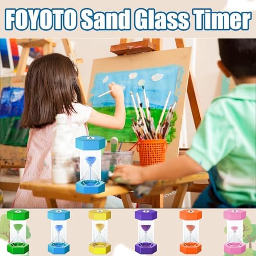 Hourglass Sand Timer for Kids, 1/3/5/10/15/30 Minutes Large Acrylic Unbreakable Visual Sand Clock Set, Colorful Sandglass for Classroom, Games, Office, Kitchen Decor (Pack of 6)
