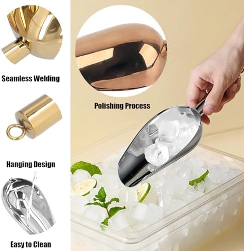 Alvinlite Stainless Steel Ice Scoop 8Oz, 9" Round Bottom Ice Cream Scooper with Hanging Ring for Ice Maker freezer, Small Food Scoops for Bar Party Wedding Pet Dog Kitchen