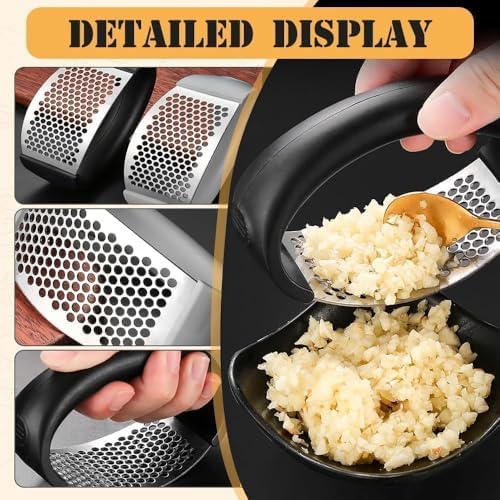 Garlic Press Rocker 2026 New,Portable Manual Stainless Steel Garlic Press Rocker Crusher Masher with Garlic Peeling Drum for Home Kitchen Utensils Garlic Crusher (1PCS)