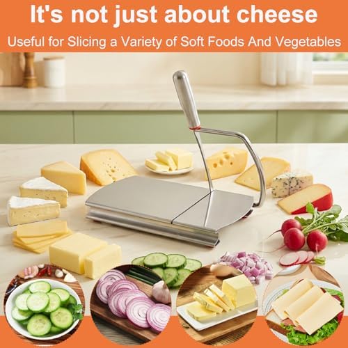 Cheese Slicer Cutter, Stainless Steel Cheese Cutter Board with Blade