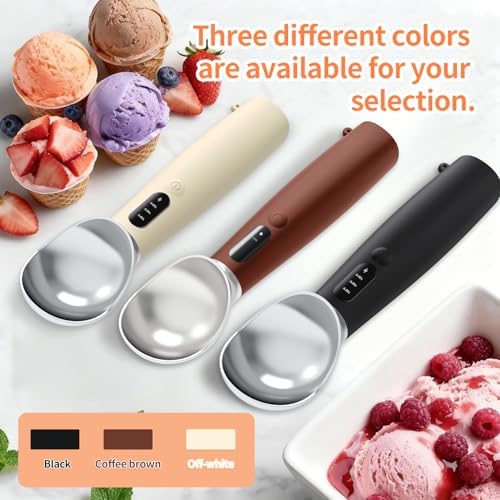 Heated Ice Cream Scoop Rechargeable, IP67 Waterproof Electric Warming Ice Cream Scooper with LED Display, Heats to 70°C for Hard Ice Cream, Easy for Seniors & Kids (Black)