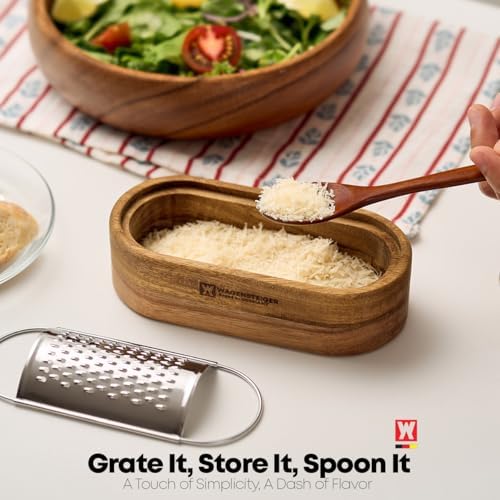 Wagensteiger Removable SUS304 Stainless Steel Cheese Grater with Wooden Container, Wooden Shredder, Citrus Zester, Perfect for Presenting Freshly Grated Cheese or Zest