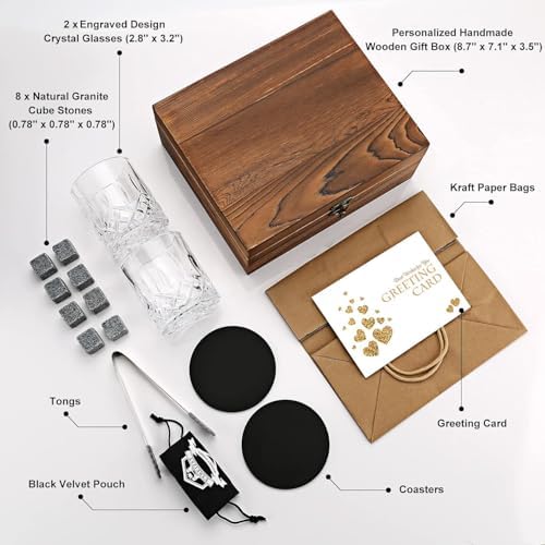 Whiskey Stones and Whiskey Glasses Set, Unique Gifts for Men with Wood Box