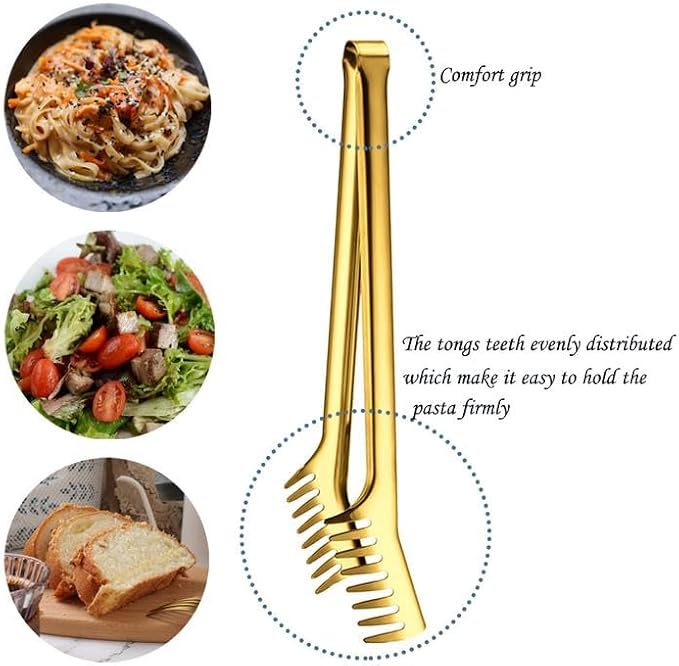 Spaghetti Spoon Pasta Fork Server Stainless Steel 9 Inches Noddle Tong Spaghetti Measurer Scale Tool Set - Gold