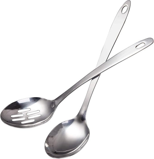 IMEEA Stainless Steel Serving Spoon Set 13-Inch Cooking & Serving Spoons Solid & Slotted Kitchen Spoon Set Metal Serving Utensils