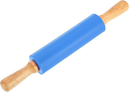 uxcell 7.5 Inch Silicone Rolling Pin, Small Dough Roller with Wood Handle for Pizza Pastry Fondant Kitchen, Blue