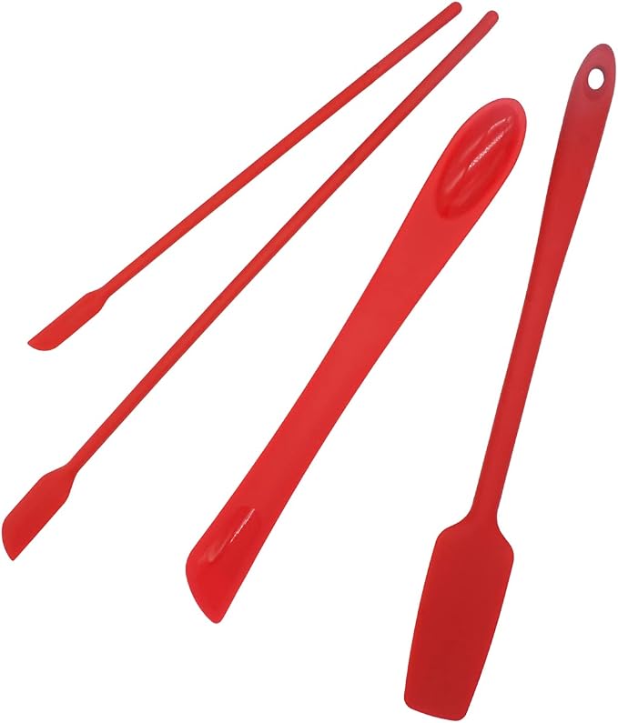 Mini Thin Silicone Slim Spatula Spoon Set,Small jar Long Handle Skinny Makeup spatulas Tiny Scraper Tool,Slender Narrow can Bottle Flexible Dual-use Kitchen Gadgets (Red), L 11.8 x W 3.1 Inch