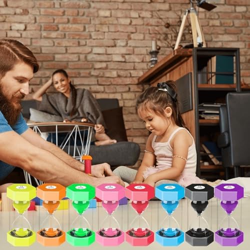 SuLiao Hourglass Sand Timer 3/5/8/10/15/20/25/30 Minutes, Large Acrylic Unbreakable Sand Clock for Kids, Plastic Sand Watch, Colorful Hour Glass Sandglass for Classroom Games Kitchen Decor (Pack of 8)