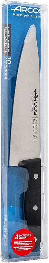 Arcos Chef Knife 8 Inch Stainless Steel. Cooking Knife to Cut Meat, Fish, Poultry, Fruit and Vegetables. Ergonomic Polyoxymethylene Handle and 200mm Blade. Series Universal. Color Black