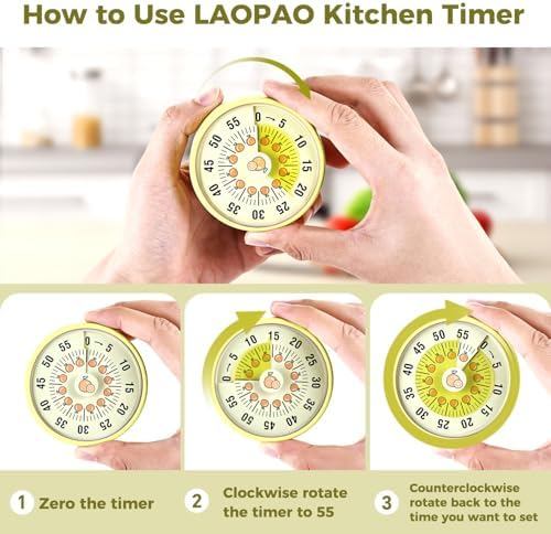 Kitchen Timer, Kitchen Countdown Cooking Reminder No Battery Required Magnetic Time Management Timer, Xmas Gift, Green