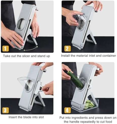 Mandoline Slicer for Kitchen and Vegetable chopper, Adjustable Thickness Safe Julienne & Slicer food, Veggie Slicer for Fruit/Potato/Cucumber/Onion/Meat Cutter with Container