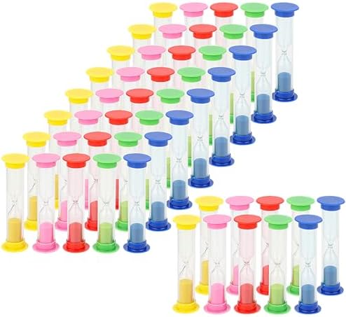 MUKCHAP 50 PCS 1 Minute Sand Timer, 8.7 x 2.5cm Colorful Hourglass Sandglass Timer, 5 Colors Small Plastic Sand Clock for Home, Office