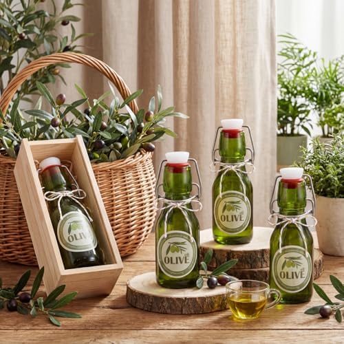 Queekay 20 Pack Mini Swing Top Glass Bottles with Labels