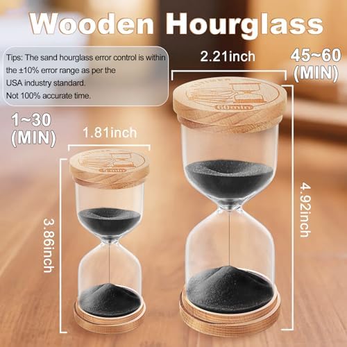 2 Minute Wooden Sand Timer Hourglass:Beech Wood Sand Clock,Small Sand Watch 2 Min,Hour Glass Sandglass for Home,Brushing Teeth,Kitchen (Black)