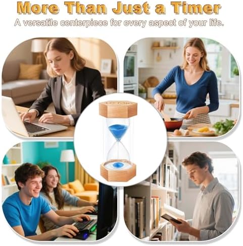10 Minute Hourglass Sand Timer, Natural Wood Grain Hexagonal Hour Glass Sand Clock 10 Minutes, Reloj De Arena, Large Wooden Sandglass Sand Watçh 10 Min for Rustic Desk Decor, Office, Game, Classroom