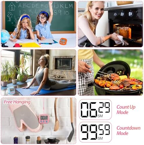 Weewooday 6 Pcs Digital Kitchen Timer Magnetic LCD Alarm, Colorful