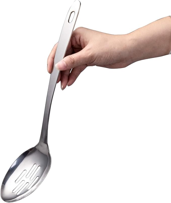 IMEEA Stainless Steel Slotted Spoon 13-Inch Cooking & Serving Spoon Metal Kitchen Spoon for Draining, Pasta and Vegetables