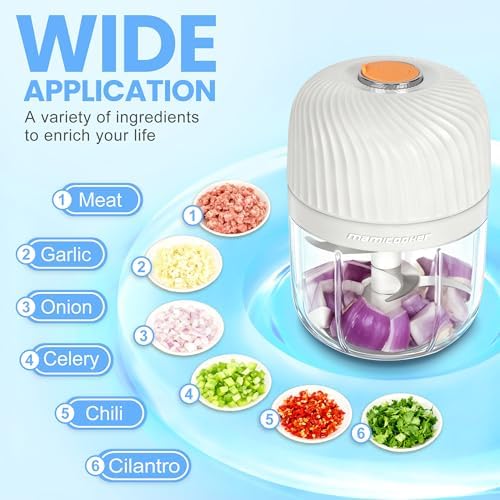 Electric Garlic Chopper 350ML, Mini USB Rechargeable Veggie Chopper, Cordless Garlic Mincer Onion Chopper Food Chopper for Ginger Chili Meat Sauce, Wireless Food Processor, White