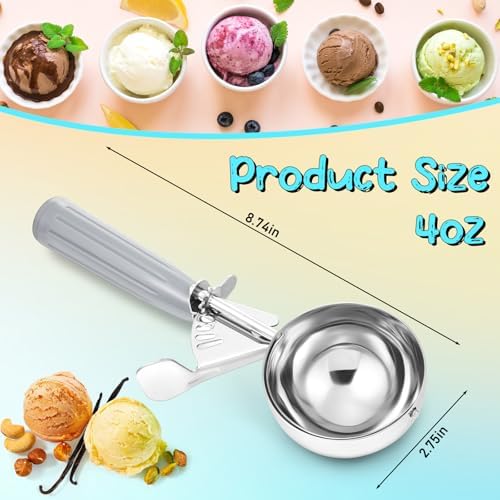 Reallnaive 12 Pcs Ice Cream Scooper with Trigger, 4 oz, Gray
