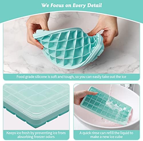 Silicone Ice Cube Tray with Leak-Proof Lid & Storage Bin for Freezer – BPA-Free 36-Piece Nugget Ice Molds, Spill-Resistant Cover & Ice Scoop Container Cover