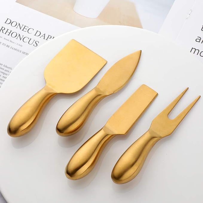 Cheese Knife Set, Stainless Steel Cheese Tool, Ergonomic Design&Easy To Use, for Birthday/Parties/Wedding/Bridal Shower/Housewarming and Anniversary (goldcase)