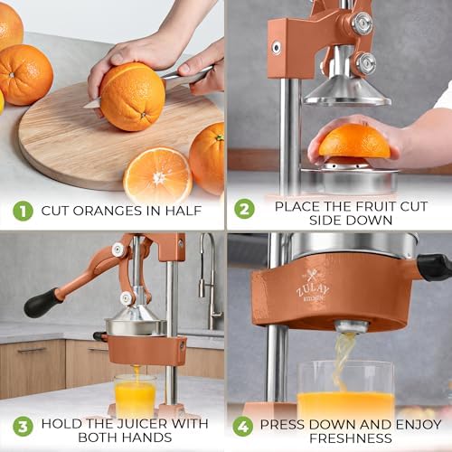 Zulay Kitchen Cast Iron Juicer - Heavy Duty Orange Juicer with Detachable Strainers for Easy Cleaning, Citrus Press for Citrus Fruits, Perfect for Bartenders, Juice Lovers & Health Enthusiasts